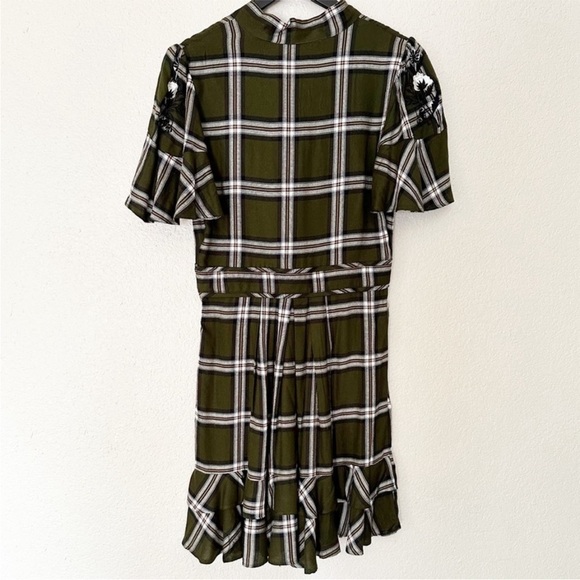 ๐HP๐ Anthropologie Green Plaid Floral Embroidered Boho Mini Dress - Picture 6 of 8